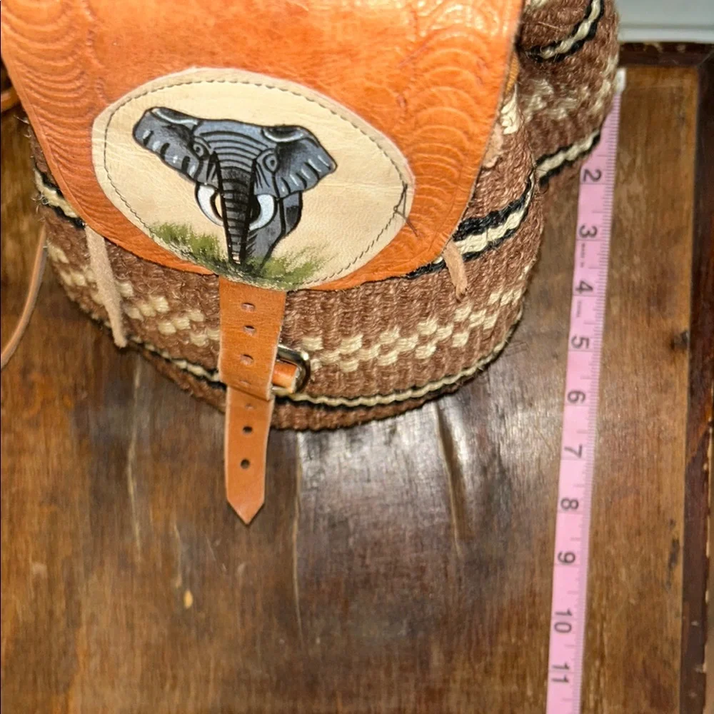 Brown Woven‎ Backpack with African Theme Elephant Design